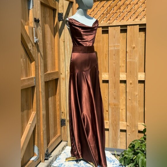 🆕 BRONX & BANCO 🧿 NWOT Leo Chocolate Brown Silk-Blend Maxi Dress, Sz S US 4 - Picture 4 of 15